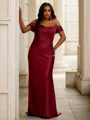 Sheath/Column Satin Ruched Off-the-Shoulder Sleeveless Sweep Train Bridesmaid Dresses