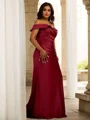 Sheath/Column Satin Ruched Off-the-Shoulder Sleeveless Sweep Train Bridesmaid Dresses