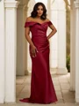 Sheath/Column Satin Ruched Off-the-Shoulder Sleeveless Sweep Train Bridesmaid Dresses