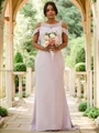 Sheath/Column Stretch Crepe Lace Scoop Sleeveless Sweep Train Bridesmaid Dresses