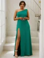 Sheath/Column Jersey Ruffles One-Shoulder Sleeveless Sweep Train Bridesmaid Dresses