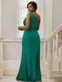 Sheath/Column Jersey Ruffles One-Shoulder Sleeveless Sweep Train Bridesmaid Dresses