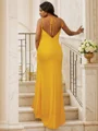 Sheath/Column Jersey Ruched Spaghetti Straps Sleeveless Sweep Train Bridesmaid Dresses