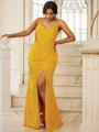 Sheath/Column Jersey Ruched Spaghetti Straps Sleeveless Sweep Train Bridesmaid Dresses