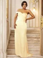 Sheath/Column Silk Like Satin Ruched One-Shoulder Sleeveless Sweep Train Bridesmaid Dresses