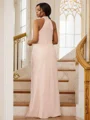 Sheath/Column Silk like Satin Ruched Halter Sleeveless Floor-Length Bridesmaid Dresses
