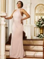 Sheath/Column Silk like Satin Ruched Halter Sleeveless Floor-Length Bridesmaid Dresses