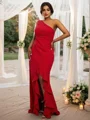 Sheath/Column Stretch Crepe Ruched One-Shoulder Sleeveless Sweep Train Bridesmaid Dresses