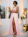 A-Line/Princess Chiffon Applique Scoop Sleeveless Floor-Length Bridesmaid Dresses