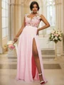 A-Line/Princess Chiffon Applique Scoop Sleeveless Floor-Length Bridesmaid Dresses