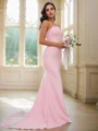 Sheath/Column Stretch Crepe Lace Spaghetti Straps Sleeveless Sweep Train Bridesmaid Dresses