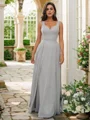 A-Line/Princess Chiffon Ruffles V-neck Sleeveless Floor-Length Bridesmaid Dresses
