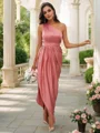 A-Line/Princess Charmeuse Ruffles One-Shoulder Sleeveless Ankle-Length Bridesmaid Dresses