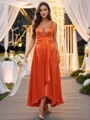 A-Line/Princess Silk like Satin Ruffles V-neck Sleeveless Ankle-Length Bridesmaid Dresses