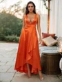 A-Line/Princess Silk like Satin Ruffles V-neck Sleeveless Ankle-Length Bridesmaid Dresses