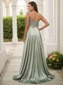 A-Line/Princess Silk like Satin Ruffles Spaghetti Straps Sleeveless Sweep Train Bridesmaid Dresses
