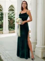 Sheath/Column Velvet Ruched Spaghetti Straps Sleeveless Floor-Length Bridesmaid Dresses