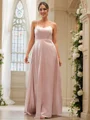 A-Line/Princess Silk like Satin Ruffles V-neck Sleeveless Floor-Length Bridesmaid Dresses