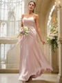 A-Line/Princess Silk like Satin Ruffles V-neck Sleeveless Floor-Length Bridesmaid Dresses