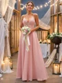 A-Line/Princess Chiffon Lace V-neck Sleeveless Floor-Length Bridesmaid Dresses