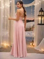 A-Line/Princess Chiffon Lace V-neck Sleeveless Floor-Length Bridesmaid Dresses
