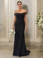 Sheath/Column Jersey Ruched Off-the-Shoulder Sleeveless Sweep Train Bridesmaid Dresses