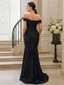 Sheath/Column Jersey Ruched Off-the-Shoulder Sleeveless Sweep Train Bridesmaid Dresses