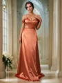 A-Line/Princess Silk like Satin Ruched Sweetheart Sleeveless Sweep Train Bridesmaid Dresses
