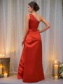 A-Line/Princess Satin Ruched One-Shoulder Sleeveless Floor-Length Bridesmaid Dresses