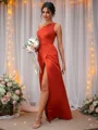 A-Line/Princess Satin Ruched One-Shoulder Sleeveless Floor-Length Bridesmaid Dresses