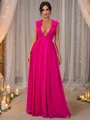 A-Line/Princess Chiffon Ruffles V-neck Sleeveless Floor-Length Bridesmaid Dresses
