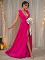 A-Line/Princess Chiffon Ruffles V-neck Sleeveless Floor-Length Bridesmaid Dresses