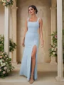 Sheath/Column Stretch Crepe Bowknot Straps Sleeveless Floor-Length Bridesmaid Dresses