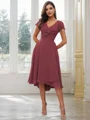 A-Line/Princess Chiffon Ruffles V-neck Short Sleeves Asymmetrical Bridesmaid Dresses