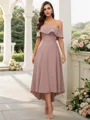 A-Line/Princess Stretch Crepe Ruffles Off-the-Shoulder Sleeveless Asymmetrical Bridesmaid Dresses