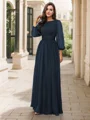 A-Line/Princess 30D Chiffon Ruffles Scoop Long Sleeves Floor-Length Bridesmaid Dresses