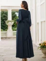 A-Line/Princess 30D Chiffon Ruffles Scoop Long Sleeves Floor-Length Bridesmaid Dresses
