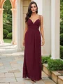 A-Line/Princess Chiffon Ruched V-neck Sleeveless Floor-Length Bridesmaid Dresses