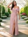 A-Line/Princess Chiffon Ruched V-neck Short Sleeves Floor-Length Bridesmaid Dresses
