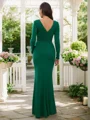 Sheath/Column Jersey Ruched V-neck Long Sleeves Floor-Length Bridesmaid Dresses