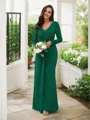 Sheath/Column Jersey Ruched V-neck Long Sleeves Floor-Length Bridesmaid Dresses