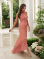 Sheath/Column Chiffon Lace Halter Sleeveless Asymmetrical Bridesmaid Dresses