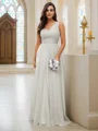 A-Line/Princess 30D Chiffon Sequin One-Shoulder Sleeveless Floor-Length Bridesmaid Dresses