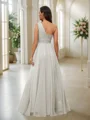 A-Line/Princess 30D Chiffon Sequin One-Shoulder Sleeveless Floor-Length Bridesmaid Dresses