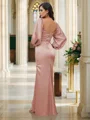 Sheath/Column Silk like Satin Ruched Off-the-Shoulder Long Sleeves Floor-Length Bridesmaid Dresses