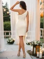 Sheath/Column Charmeuse Ruffles One-Shoulder Sleeveless Short/Mini Bridesmaid Dresses