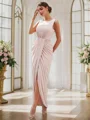 Sheath/Column Ruched Scoop Sleeveless Ankle-Length Bridesmaid Dresses