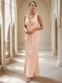 Sheath/Column Jersey Ruched V-neck Sleeveless Floor-Length Bridesmaid Dresses