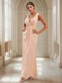 Sheath/Column Jersey Ruched V-neck Sleeveless Floor-Length Bridesmaid Dresses