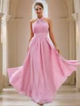 A-Line/Princess Chiffon Ruched Halter Sleeveless Floor-Length Bridesmaid Dresses